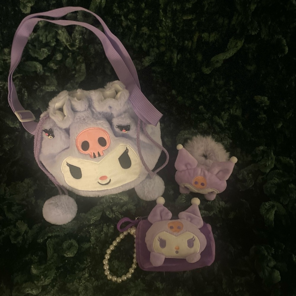 Kuromi purse, scrunchie, and coin purse